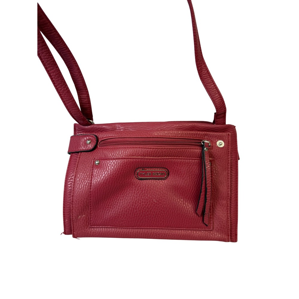 Tyler Rodan Crossbody‎ Shoulder Bag Womens Red Pebbled Faux Leather Multi Pocket
